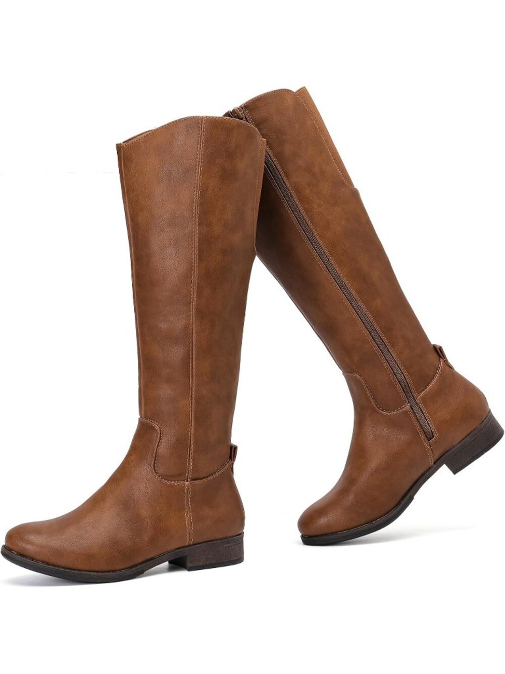 Women's Taupe Pu Knee High Boots Riding Fashion Boots Round Toe Faux Leather